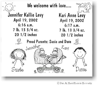 Pen At Hand Stick Figures - Birth Announcements - Twins Carriage (b/w) Pen At Hand Stick Figures - Birth Announcements - Twins Carriage (b/w)